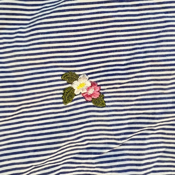 Zara Basic Blue & White Striped Shirt Embroidered Flowers Sz XS - Picture 3 of 5